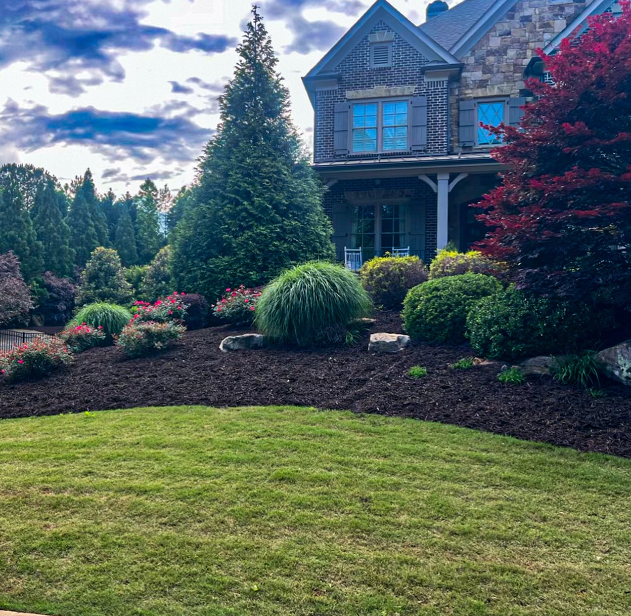 Custom residential landscape design with ornamental plantings